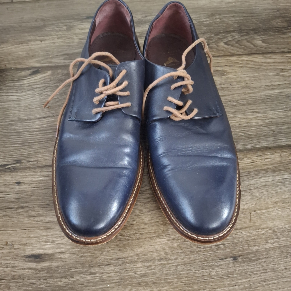 Ted Baker Dark Blue Leather Oxfords Mens 10.5